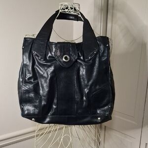 Perlina Black Leather Tote Bag